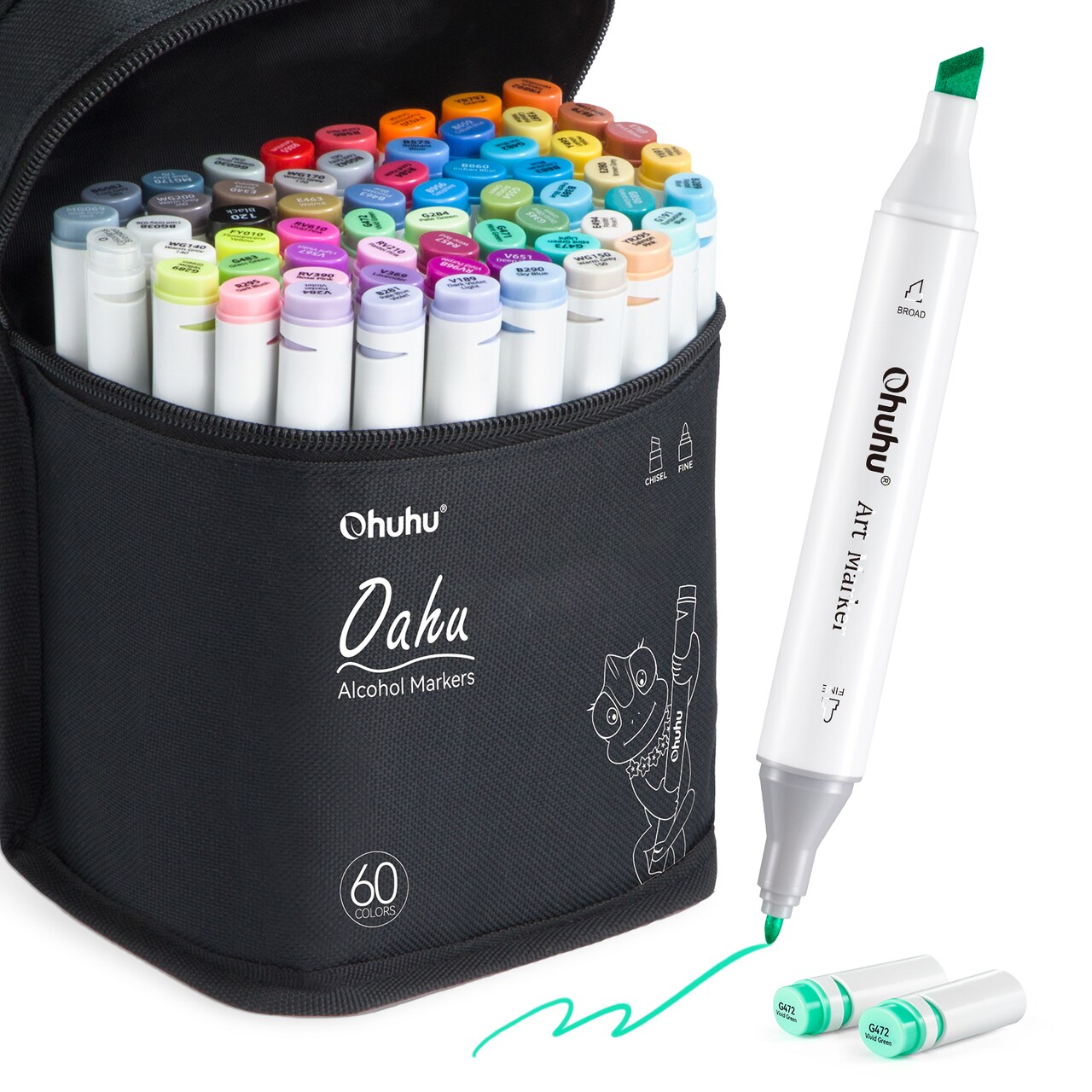 Ohuhu Oahu 60 Colors Alcohol-Based Markers - Dual Tip Chisel & Fine